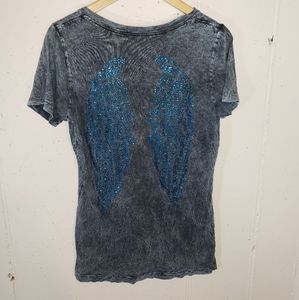 Sinful L distressed Vneck tee w/ blue wings